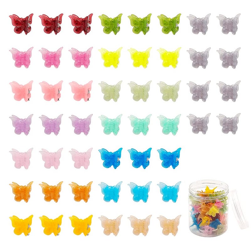 XIEHE 50 Packs Assorted Color Butterfly Hair Clips, Beautiful Mini Butterfly Hair Clips Hair Accessories for Women and Girls (Jelly Colors) - Image 1