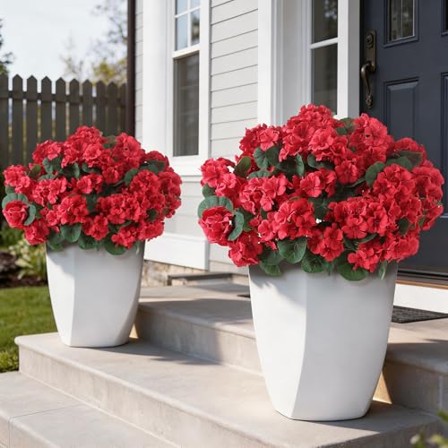 GLIDLION 12 Bundles Artificial Geranium Flowers for Spring Summer Decor UVResistant Fake Plants Realistic Faux Silk Bouquets for Front Door Farmhouse Garden Porch Home Outdoor Decor Red - Image 1