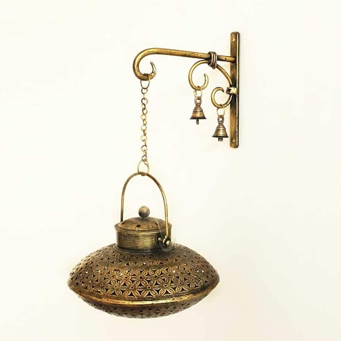 Elegant Handcrafted Iron Wall Hanging Diya Incense Burner Tealight Holder with Hanging Stand