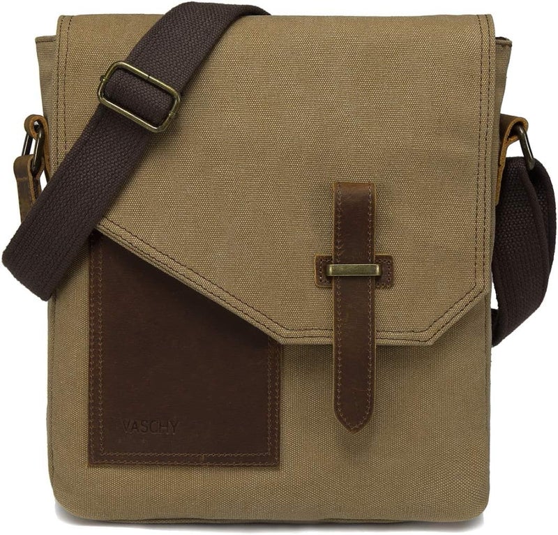 Vaschy Small Messenger Bag, Vintage Canvas Leather Lightweight Crossbody Bag - Image 1