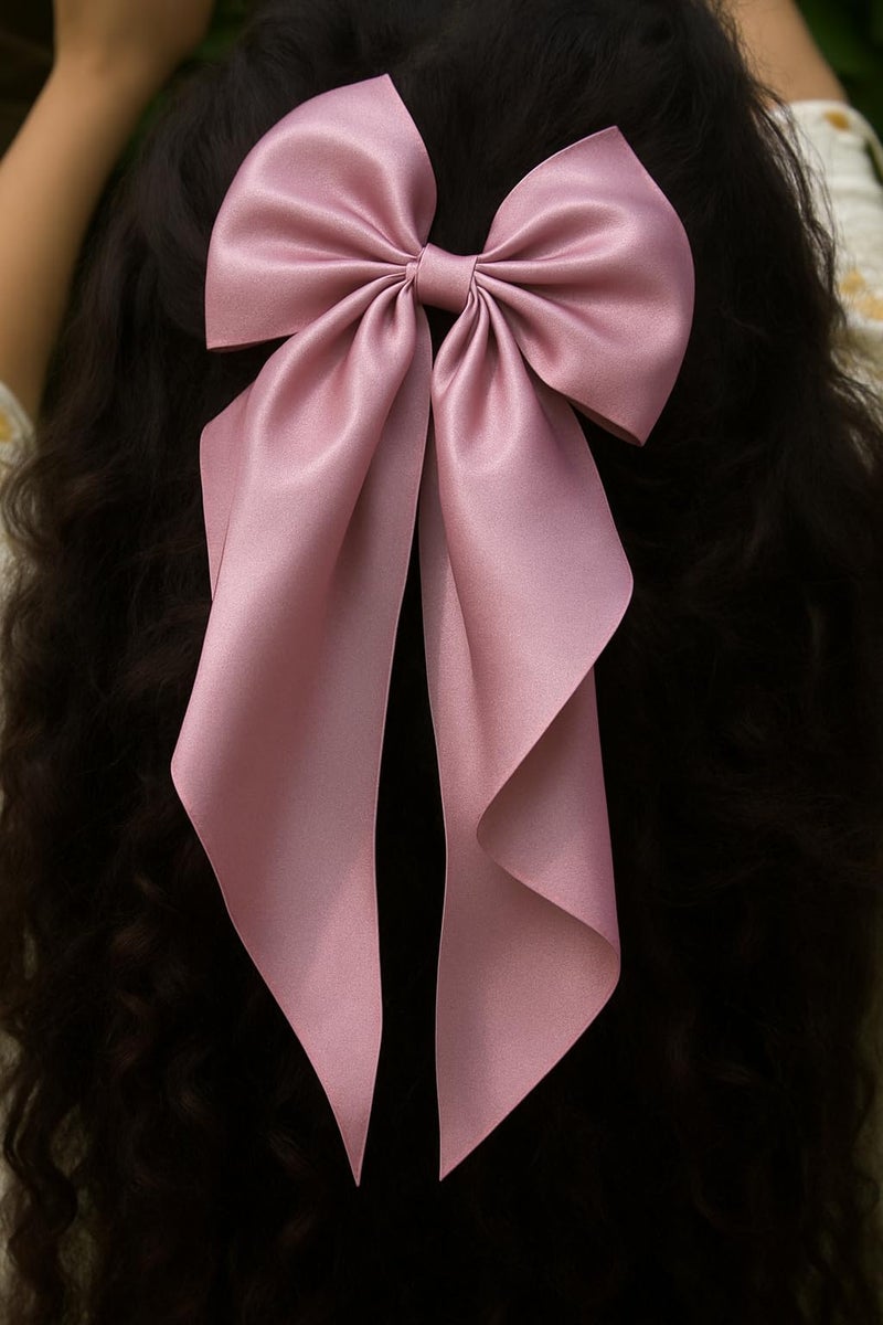 ChicTresses® 2 Pack Off White and Pink - Bows for Women, Clips for Womens - Hair Clips for Womens - Luxury Satin Hair Bow Clips for Women and Girls, Cute Hair Accessories for Girls - Image 3