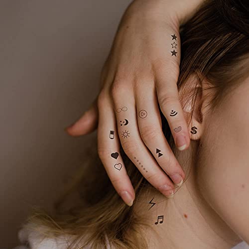 Everjoy Realistic Tiny Mini Fake Temporary Finger Tattoo Stickers - Simple, Small Black Icon Design Tattoos - Image 1