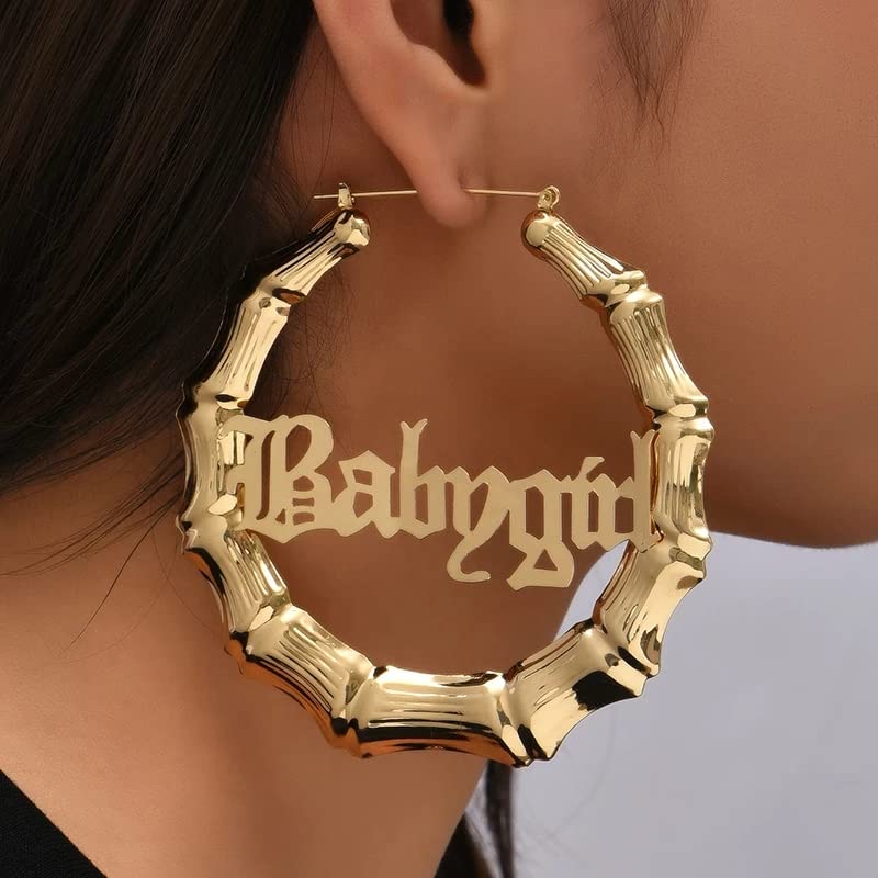 WLL Big Bamboo Hoop Earrings for Women 80s 90s Outfits for Women Hip-Pop Style Party Jewelry Gifts(B:90mm Gold-Tone Large) - Image 2