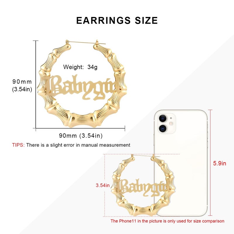 WLL Big Bamboo Hoop Earrings for Women 80s 90s Outfits for Women Hip-Pop Style Party Jewelry Gifts(B:90mm Gold-Tone Large) - Image 3