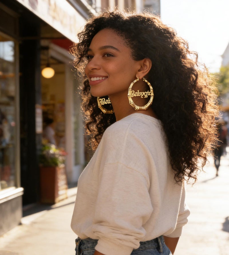 WLL Big Bamboo Hoop Earrings for Women 80s 90s Outfits for Women Hip-Pop Style Party Jewelry Gifts(B:90mm Gold-Tone Large) - Image 5