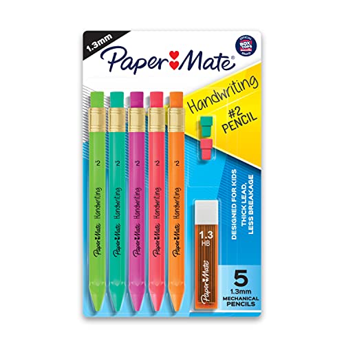 Paper Mate مجموعة أقلام رصاص ميكانيكية مثلثية من بيبر ميت مع إعادة تعبئة الرصاص والممحاة، 1.3 مم، 8 قطع - العودة إلى المدرسة، مستلزمات المعلمين، المنزل، كتابة الأطفال، ألوان براميل ممتعة - Image 1