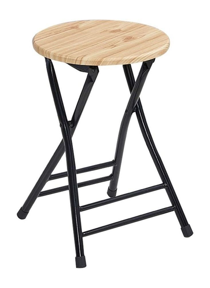 MARGOUN - Folding Stool Round Portable Folding Stool Wood Seat Light - Image 1