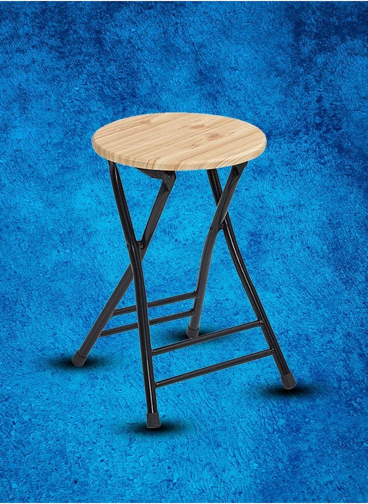MARGOUN - Folding Stool Round Portable Folding Stool Wood Seat Light - Image 1