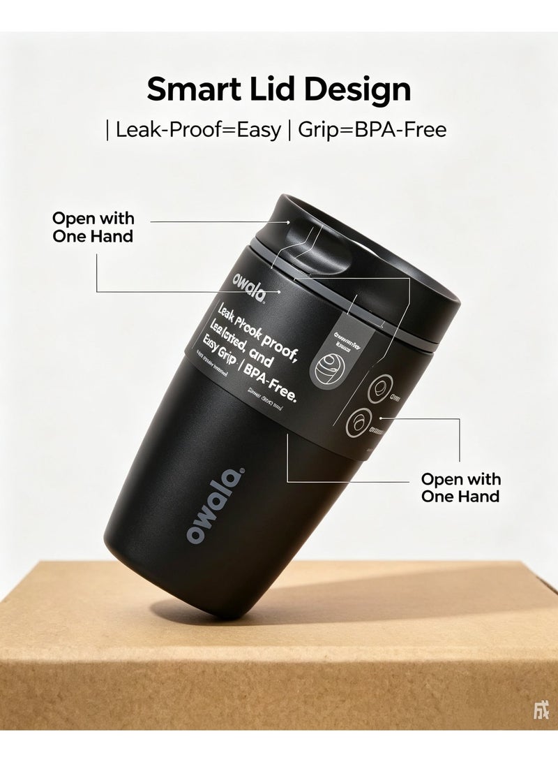 جيرينك كوب قهوة «أوالا» 12 أونصة من الفولاذ المقاوم للصدأ مع غطاء «SmoothSip Slider» المعزول حرارياً، كوب قهوة مثلجة قابل لإعادة الاستخدام، كوب سفر للقهوة الساخنة، خالٍ من مادة BPA- - Image 2