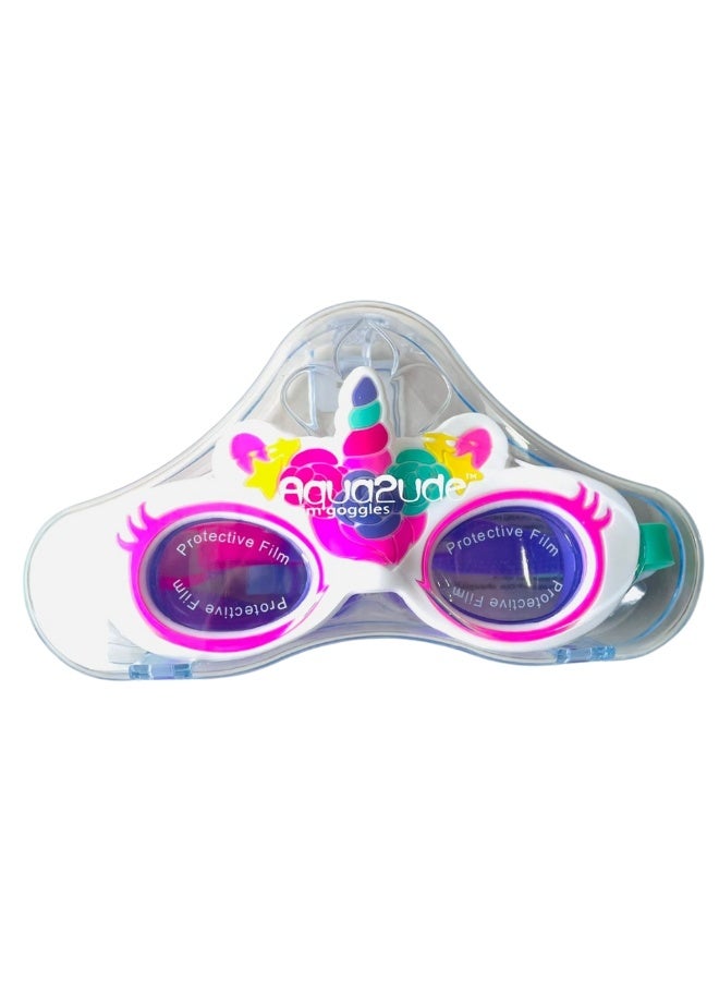 Aqua2ude Unicorn Lash Pink Kids Swim Goggles  Polarized Uv Protection, Anti-Fog, Latex-Free, Comfortable Fit With Hard Case, Ages 3+ - Image 1