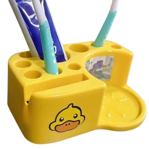 GNOLY Bathroom Organizer with Toothbrush and Toothpaste Holder, Small Mirror, and Cup Storage Section - Bathroom Storage Rack with Dedicated Toothbrush Holder - Image 1