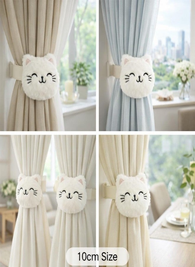 JAZLOG Cute Cat Curtain Tieback Soft Plush | Decorative Cartoon Curtain Holder 10 cm | Elastic Tie Back for Kids Bedroom, Nursery & Living Room | Set of 2 - Image 3