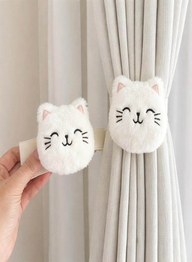 JAZLOG Cute Cat Curtain Tieback Soft Plush | Decorative Cartoon Curtain Holder 10 cm | Elastic Tie Back for Kids Bedroom, Nursery & Living Room | Set of 2 - Image 1