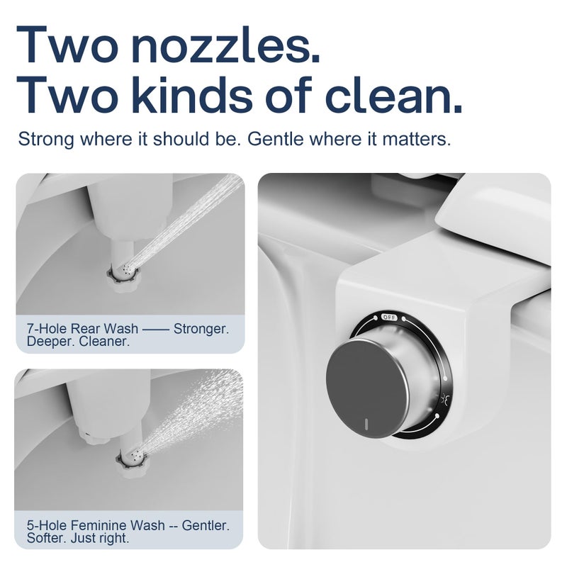 DIHAF Toilet Bidet with Dual Nozzle Spray,No Electric Bidet Attachment for Toilet with Adjustable Water Pressure,Easy Install Toilet Seat Bidet with Feminine Wash and Rear Wash,Suit for Tight Space - Image 2