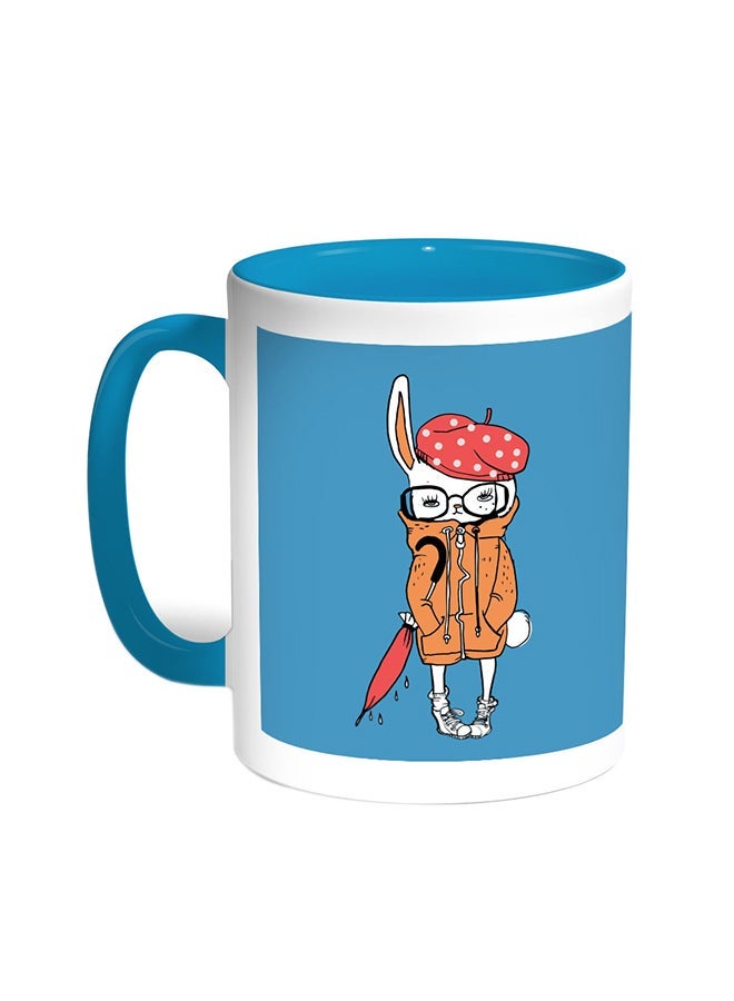 Cartoon Drawing - Rabbit Printed Coffee Mug Turquoise/White 11ounce