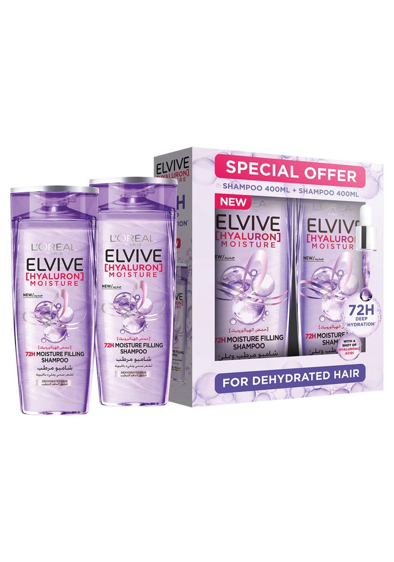 L'OREAL PARIS شامبو الفيف هيالورون المرطب 400 مل، عبوة مزدوجة - Image 1