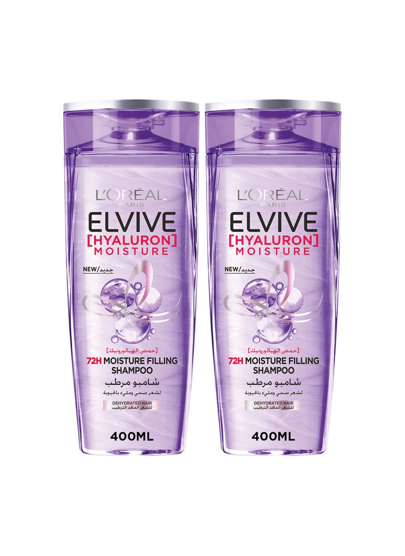 L'OREAL PARIS Elvive Hyaluron Moisture Shampoo 400ml Twin Pack  - Image 2