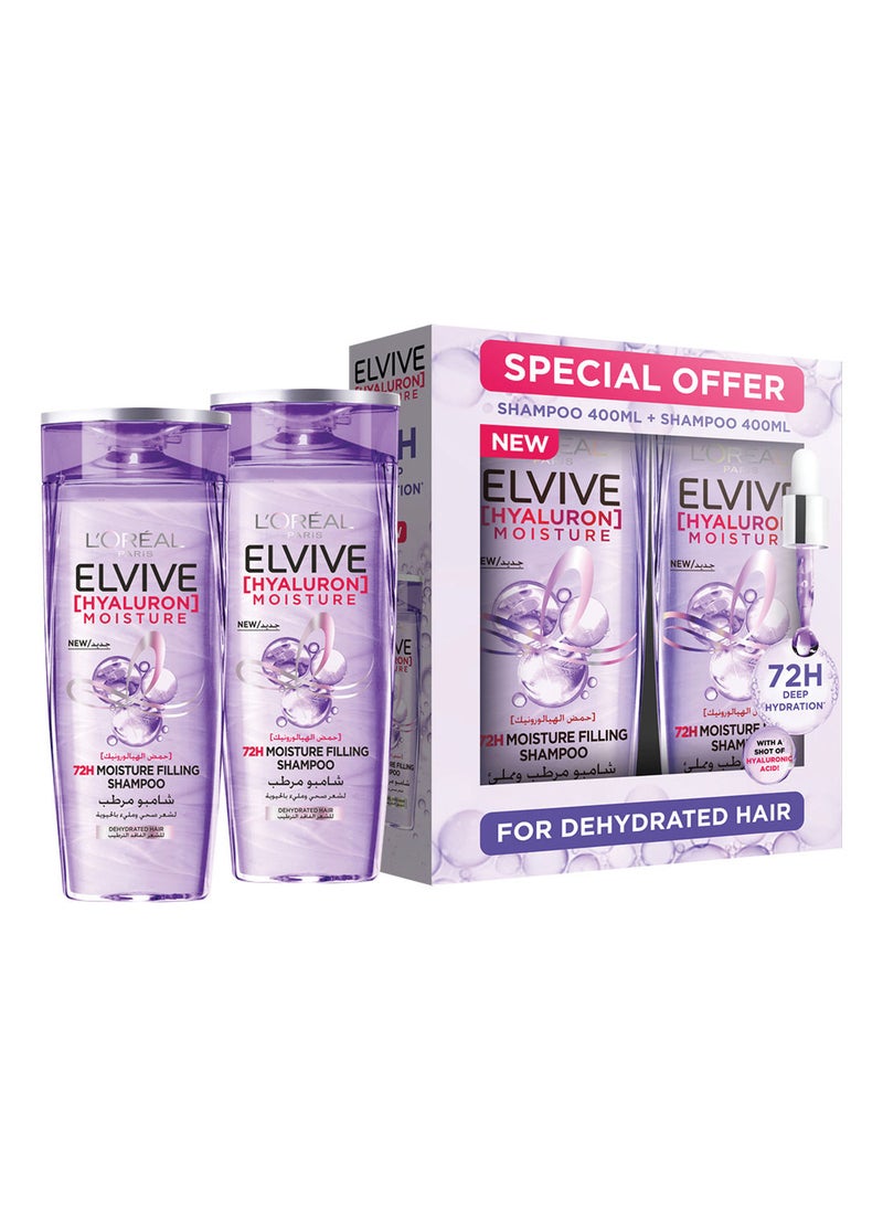 L'OREAL PARIS Elvive Hyaluron Moisture Shampoo 400ml Twin Pack  - Image 1