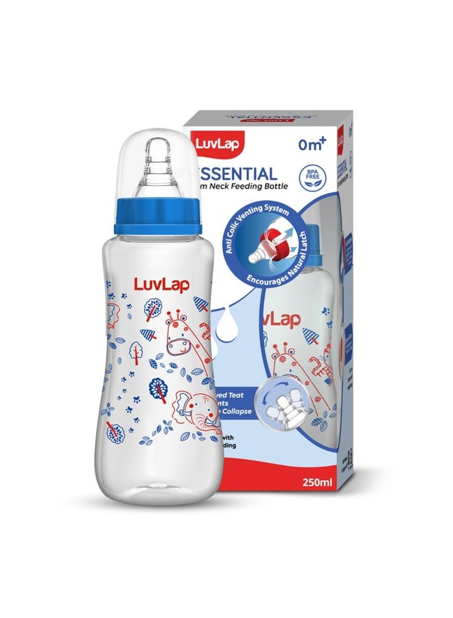 Luvlap Baby Essential Slim Neck Feeding Bottle, 250ml, Jungle Tales, with anti Colic Nipple, New Born / Infants / Toddler upto 3 years, BPA Free, , Blue - Image 1
