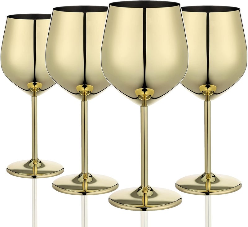 WOTOR Gold Wine Glasses Set of 4, 18oz Unbreakable Gold Goblet, Stainless Steel Wine Glass, Metal Wine Glass for Outdoor, Travel, Camping, Pool, Ideal Gift for Wine Lovers - Image 1