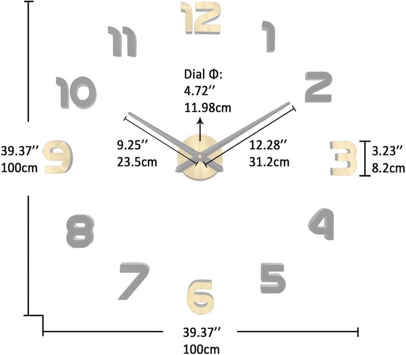 VANGOLD Modern Mute DIY Large Wall Clock 3D Sticker Big Wall Clocks for Home Office Decor Gift - Image 3