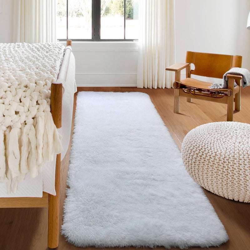 ONASAR White Runner Rugs for Bedroom Living Room, Luxury Bedside Fluffy Area Rug 2x6 Feet, Ultra Soft Plush Faux Fur Floor Throw Carpet for Hallway Nursery Kids Dorm Home Decor Aesthetic - Image 1