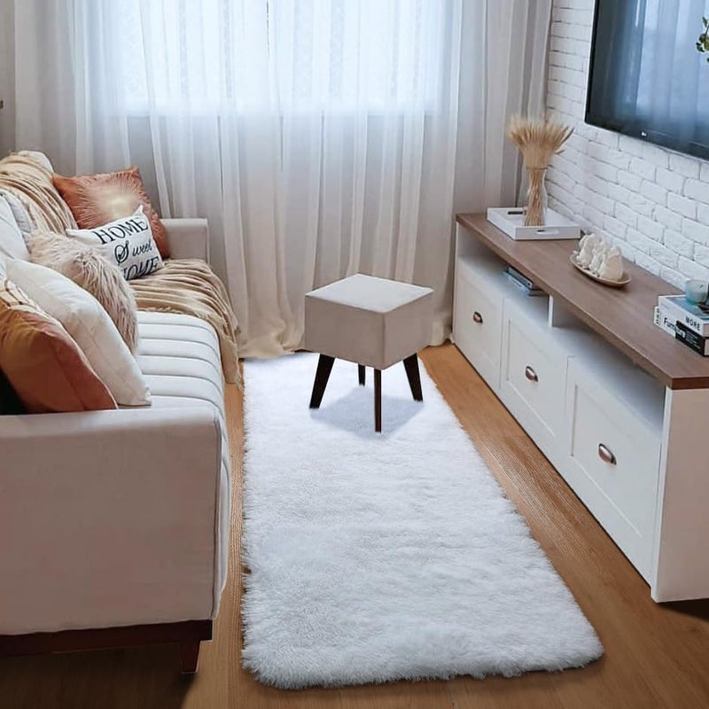 ONASAR White Runner Rugs for Bedroom Living Room, Luxury Bedside Fluffy Area Rug 2x6 Feet, Ultra Soft Plush Faux Fur Floor Throw Carpet for Hallway Nursery Kids Dorm Home Decor Aesthetic - Image 4