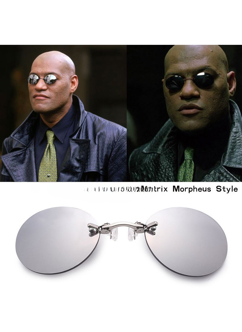 Generic New Style Pin Nose Sunglasses The Matrix Morpheus Clip Sunglasses Metal Small Round Frame Mini Mens and Womens Glasses Ice Blue Tablets Ice Blue Tablets Best Price UAE Dubai