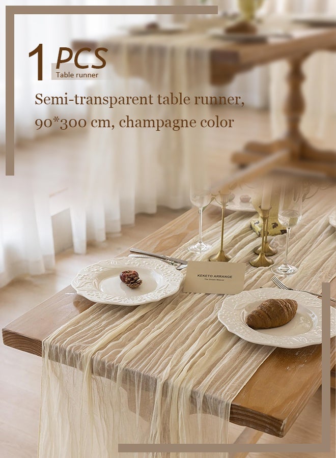 Translucent Table Runner Chessian Tablecloth for Wedding Reception Bridal Shower Party Decoration Table Centerpiece 90*300CM - Image 1