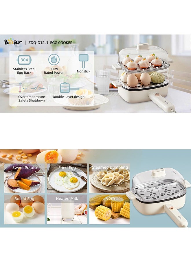 Bear - Rapid Egg Cooker - Egg Boiler with 12 Egg Capacity - Non-Stick Frying Pan - Multifunctional Cookware - 500W - Image 1