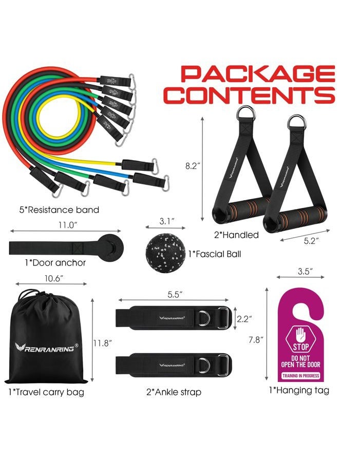 RENRANRING Resistance Bands Set,Exercise Bands with Stackable Workout Bands, Door Anchor Attachment, Handles, Legs Ankle Straps, Carry Bag, Gym Equipment for Home (Set of 13) (Black) - Image 2