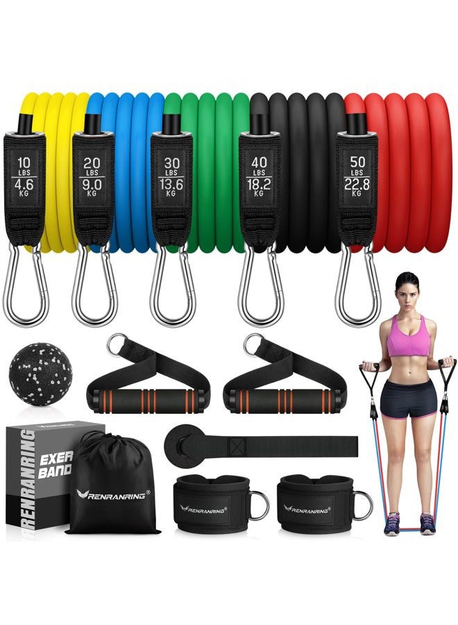 RENRANRING Resistance Bands Set,Exercise Bands with Stackable Workout Bands, Door Anchor Attachment, Handles, Legs Ankle Straps, Carry Bag, Gym Equipment for Home (Set of 13) (Black) - Image 1