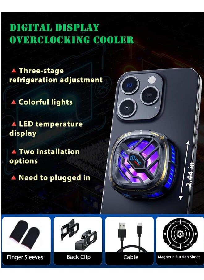 Bliszaar Magnetic Cell Phone Cooler, RGB Phone Cooling Fan with Finger Sleeves Portable Lightweight Mobile Phone Cooling Fan, Phone Radiator with Temperature Display for Mobile Gaming,Tiktok Live Streaming  - Image 2