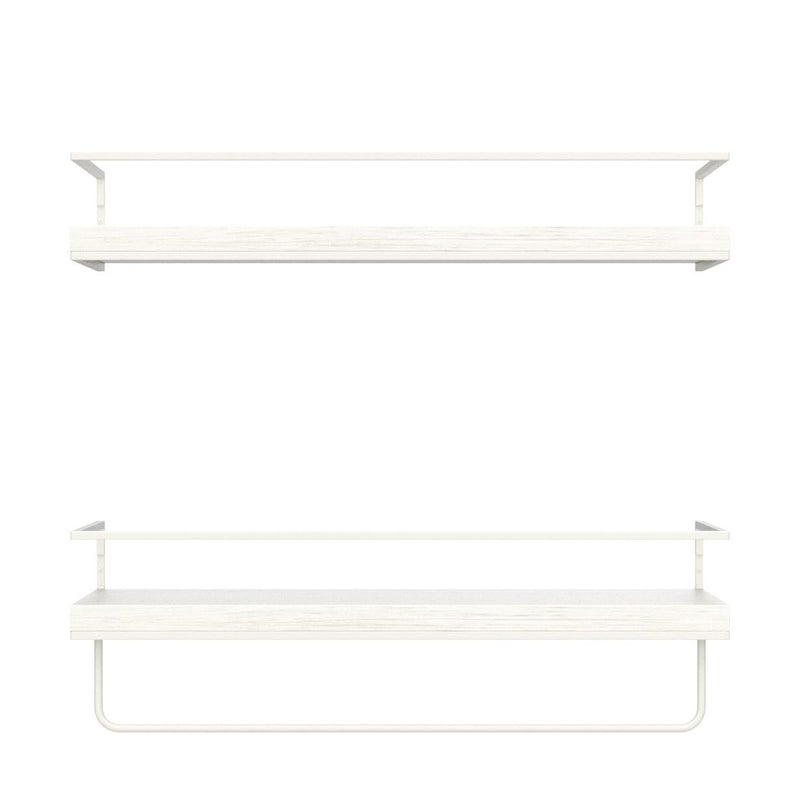 Shario Floating Shelves - Set of 2, Wall Mounted Hanging Shelves with White Towel Rack, Decorative Storage Shelves for Bathroom, Kitchen, Living Room & Bedroom (Rustic White) - Image 4