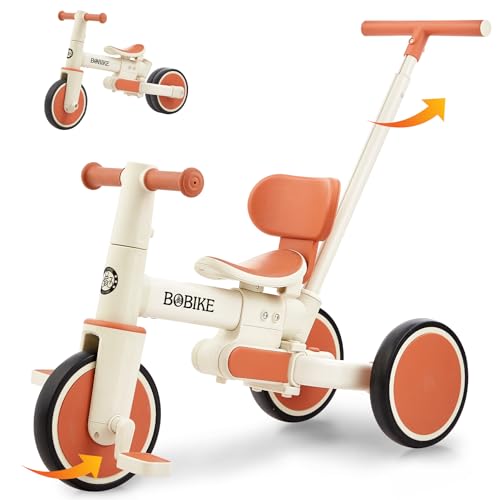 Bobike Toddler Bike with Push HandleTricycles for 18 Months to 5 Years Old Toddler Tricycle with Push Handle for Boy Girl Baby Balance Bike with Adjustable Seat Height and Removable Pedal White - Image 1