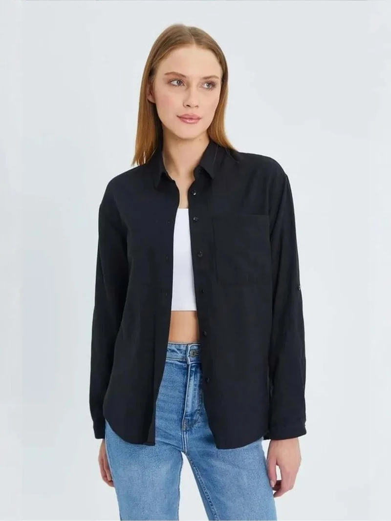 MixRay Mixray Long Sleeve Button-Up Shirt with Pocket