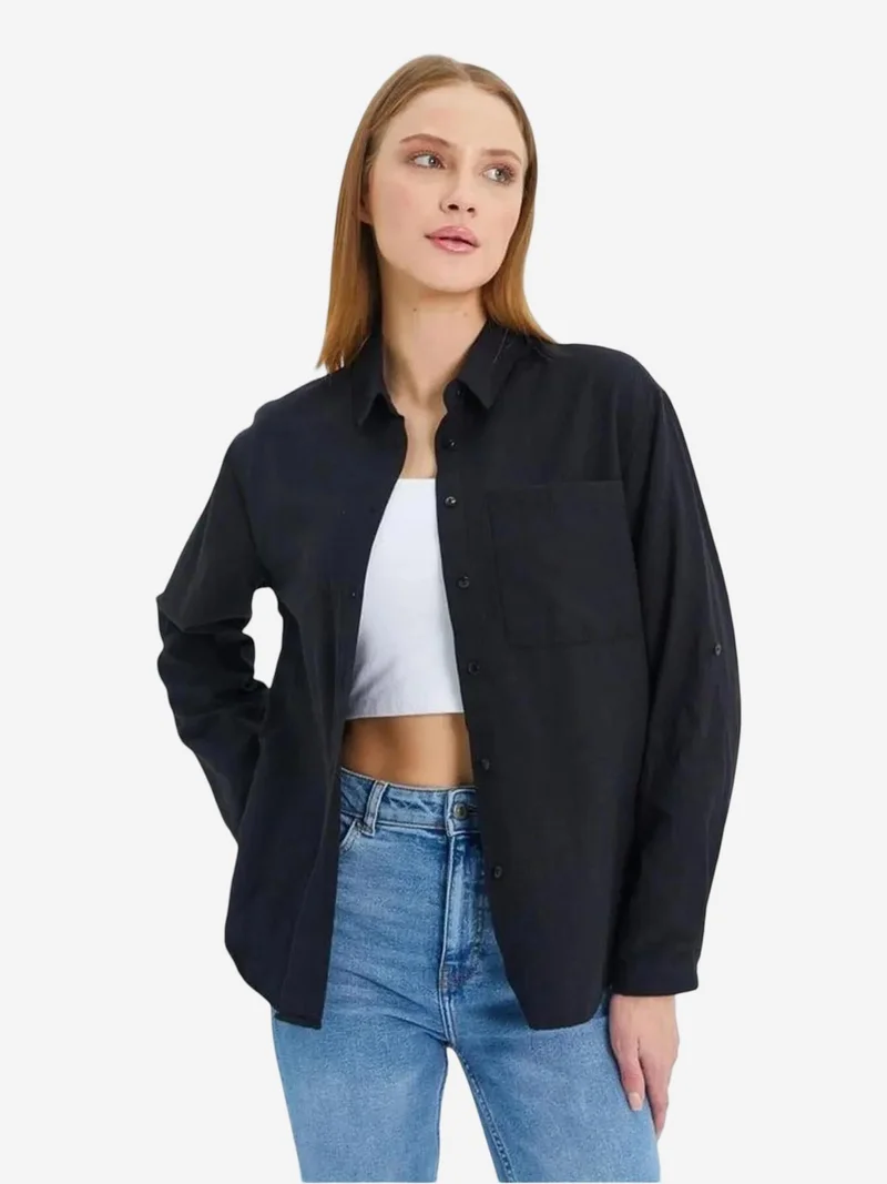 Mixray Black Mixray Long Sleeve Button-Up Shirt with Pocket for Women | Best Price UAE