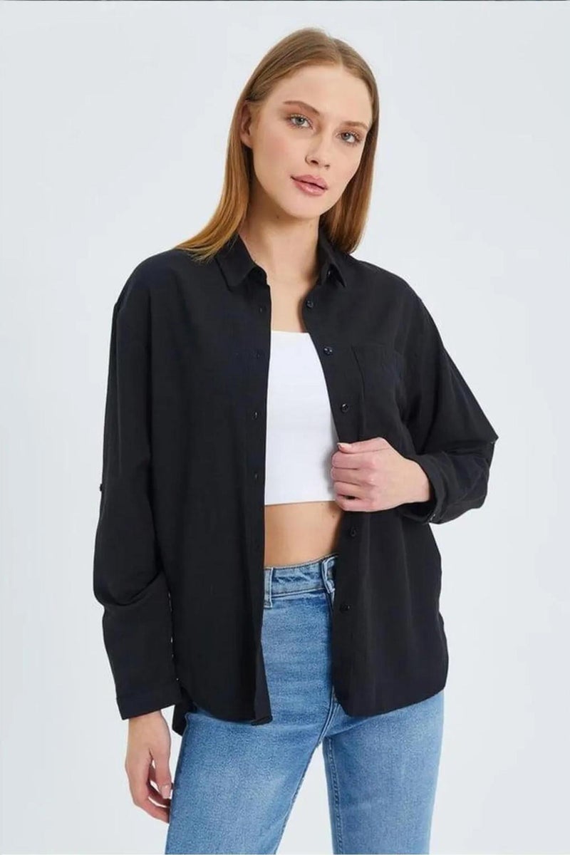 Mixray Long Sleeve Button-Up Shirt with Pocket - Image 4