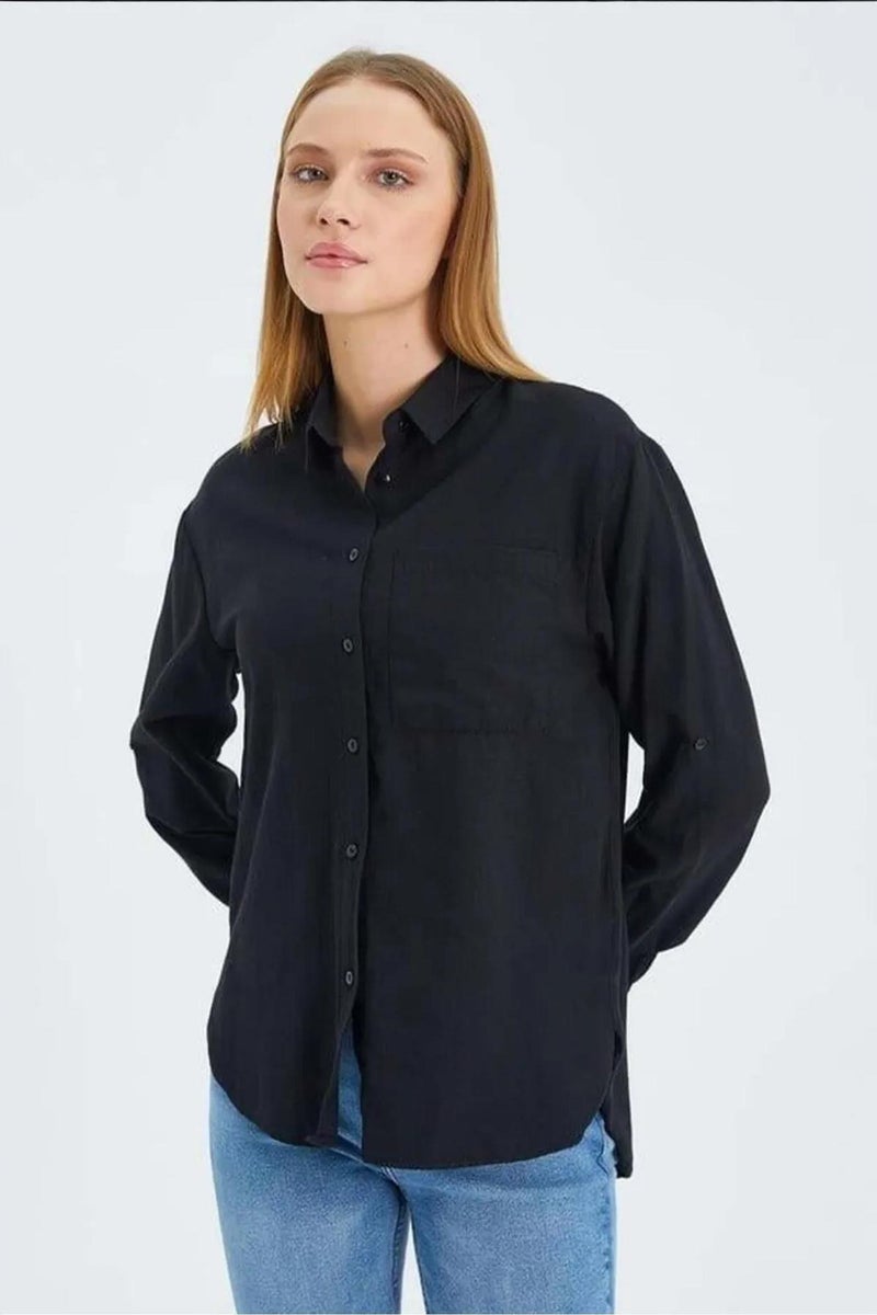 Mixray Long Sleeve Button-Up Shirt with Pocket - Image 5