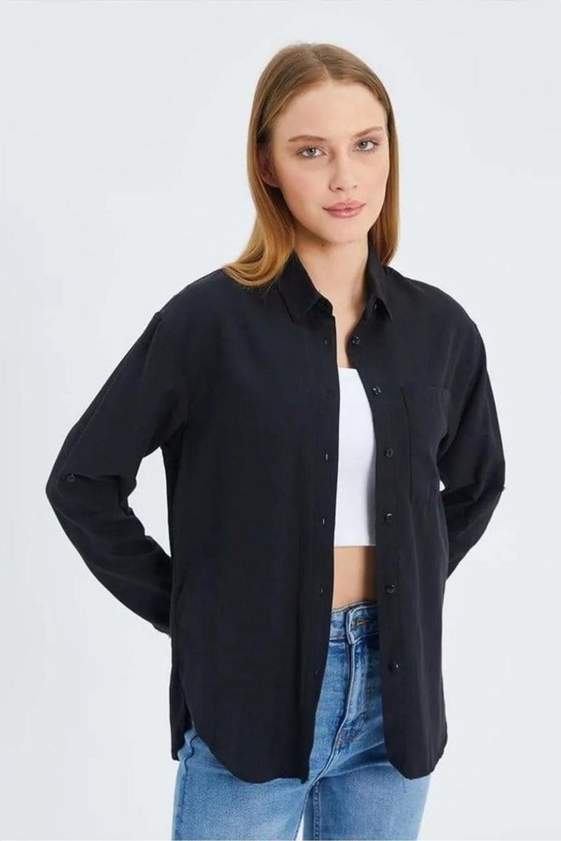 Mixray Long Sleeve Button-Up Shirt with Pocket - Image 2