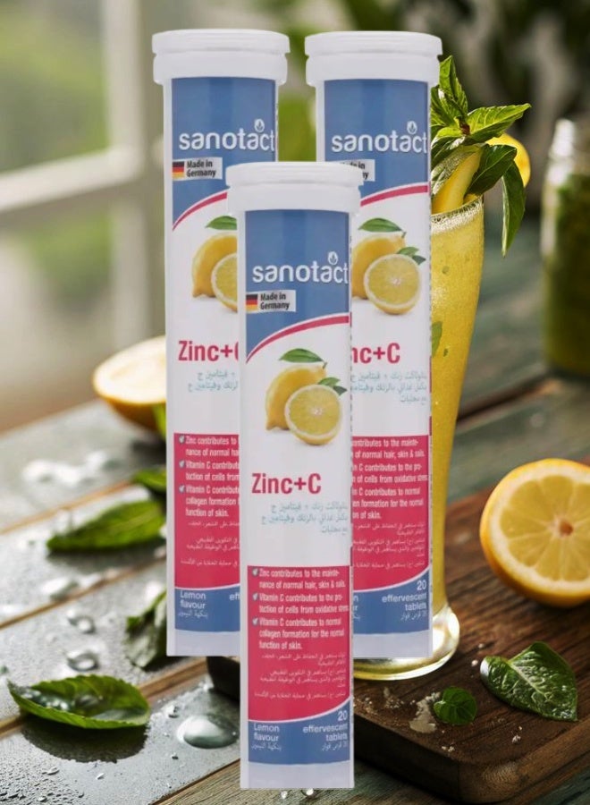 sanotact 3 Pieces Sanotact Zinc and Vitamin C 20 Lemon Effervescent Tablets  - Image 1
