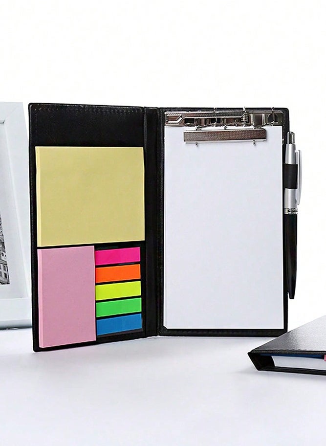 10-Piece Business Notepad Set, PU Leather Portfolio File Folder with Ballpoint Pen, Blank Paper, Sticky Notes and Index Tabs, Black