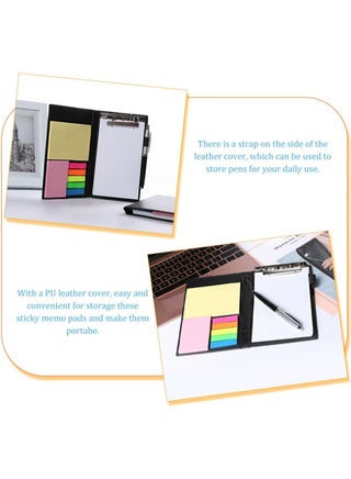 10-Piece Business Notepad Set, PU Leather Portfolio Folder with Ballpoint Pen, Blank Paper Notepad and Sticky Notes Pad, Index Tabs for Office Supplies, Compact Slim Notebook Cover for Teacher Student Gift, Black - view 3