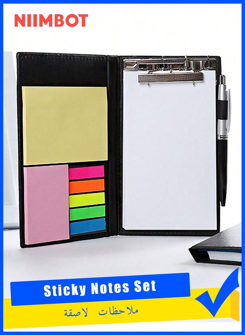 NIIMBOT 10-Piece Business Notepad Set, PU Leather Portfolio Folder with Ballpoint Pen, Blank Paper Notepad and Sticky Notes Pad, Index Tabs for Office Supplies, Compact Slim Notebook Cover for Teacher Student Gift, Black - Image 1