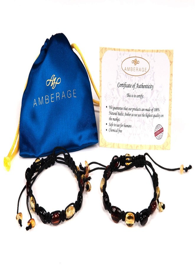 أمبريج أساور صداقة مضفرة من AMBERAGE مع خرز من كهرمان البلطيق الطبيعي للبالغين/المراهقين - مصنوعة يدوياً (4 ألوان) (قطعتان باللون الأسود) - Image 2