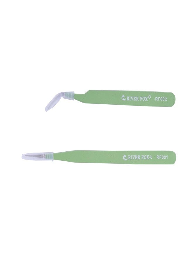 RIVER FOX® ESD Safe Anti-Static Tweezers The Stainless Steel Multipurpose Tweezer Set of (Green, Pack of 2 Pcs, Straight & Curved Pointed 2 Pcs. - Image 1