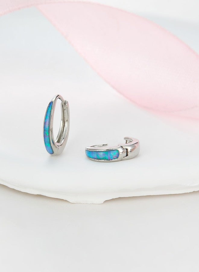 Jacruces Silver Earrings for Women Trendy small gold hoop earrings Opal Earrings 14k Gold Plated Huggie Hoop earrings Silver Earrings Silver Chunky Gold Jewelry Opal Jewelry Women - Image 5