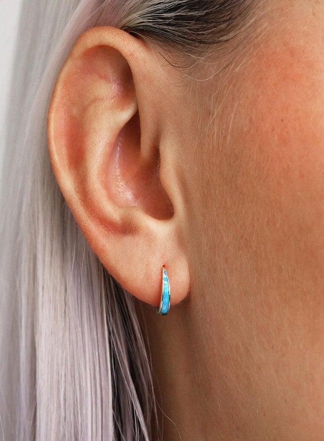 Jacruces Silver Earrings for Women Trendy small gold hoop earrings Opal Earrings 14k Gold Plated Huggie Hoop earrings Silver Earrings Silver Chunky Gold Jewelry Opal Jewelry Women - Image 4