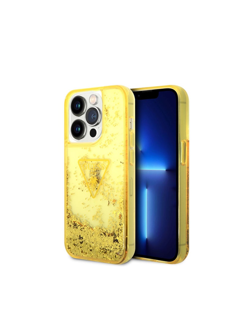 GUESS - Guess iPhone 14 Pro Liquid Glitter Case With Translucent Triangle Logo, Drop & Bumper Protection, Easy Snap-On and Slim Profile, Extra Shine - Yellow - Image 1