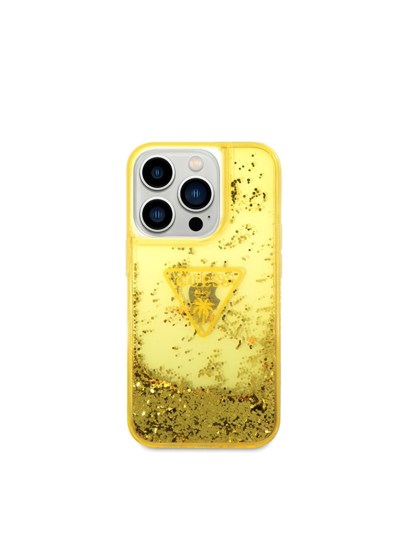 GUESS - Guess iPhone 14 Pro Liquid Glitter Case With Translucent Triangle Logo, Drop & Bumper Protection, Easy Snap-On and Slim Profile, Extra Shine - Yellow - Image 1